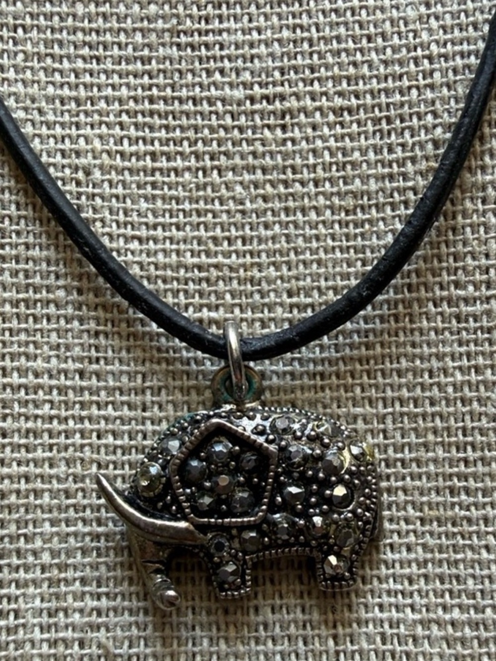 Silver Elephant Pendant Necklace - Black Cord